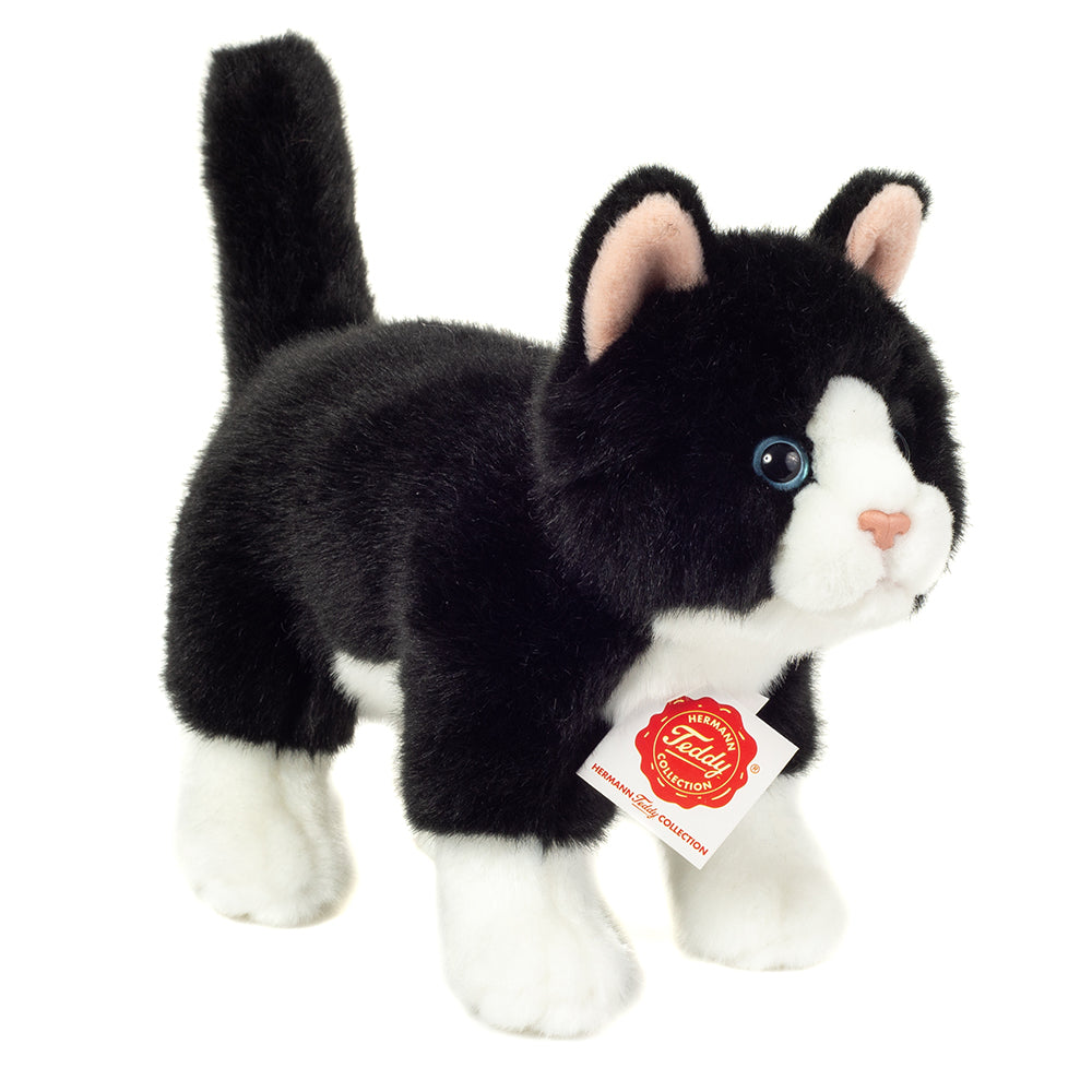 Teddy Hermann - Stående sort-hvid kat - 20 cm