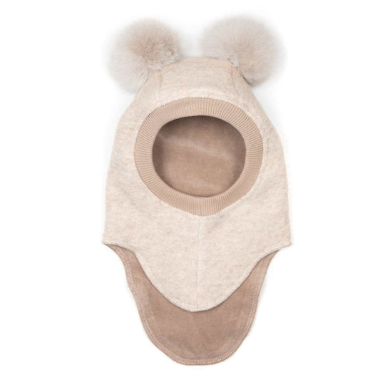 HUTTEliHUT - Balaclava Wool Alpaca Pompoms Sand melange