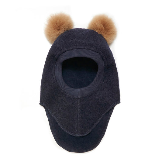 HUTTEliHUT - Balaclava Wool Alpaca Pompoms Dark Navy