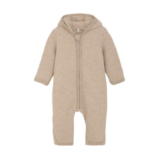 HUTTEliHUT - Heldragt m. øre Uldfleece - Camel Melange