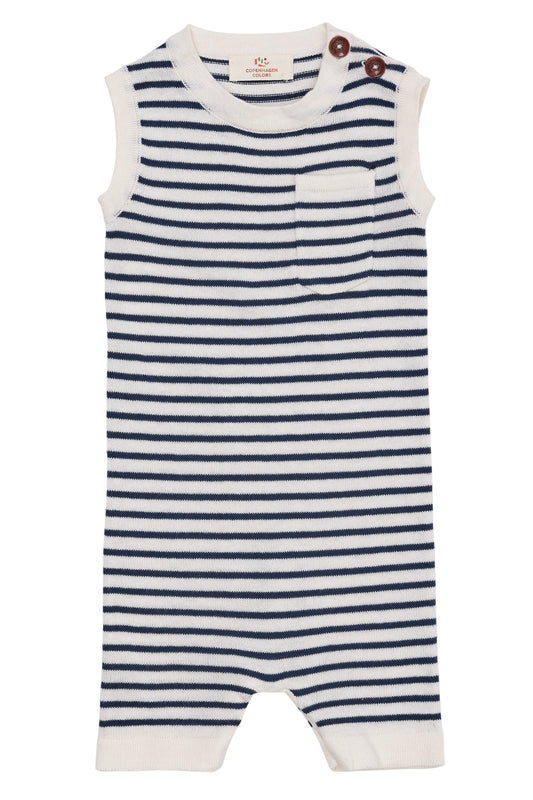 Copenhagen Colors - LETSTRIKKET ROMPER M. STRIBER - CREAM/NAVY COMB.