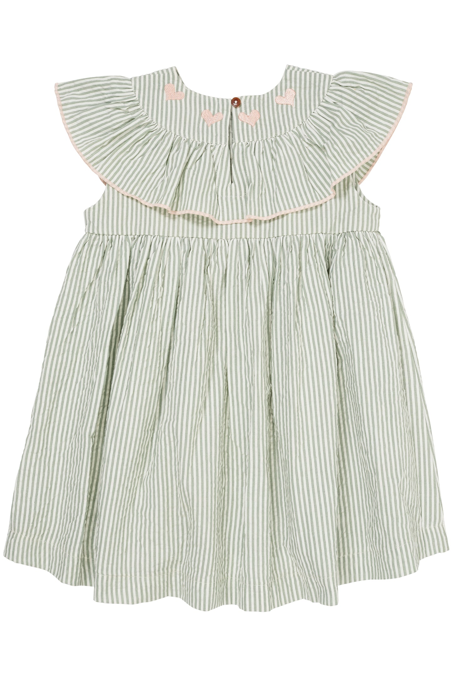 KJOLE M. HJERTE BRODERI - GREEN W CREAM STRIPE W. DUSTY ROSE