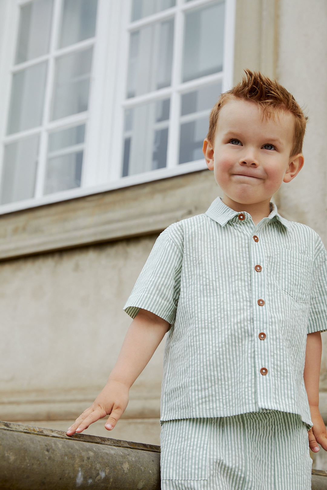 BÆK OG BØGLE BLUSE - GREEN W CREAM STRIPE