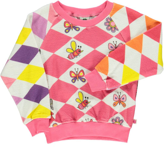 Småfolk - Sweatshirt With Pocket, Harlequin Butterfly & Bee - Pink